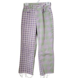 The Ragged Priest Vibe Jeans (Free People) Size 26 Purple, Green, White Plaid